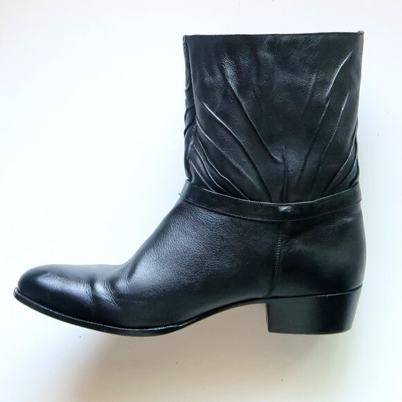 Hardy Black Leather Mid-Calf Western Hand Made Ankle Boots Block Heel Brazil 9.5 - Picture 9 of 16